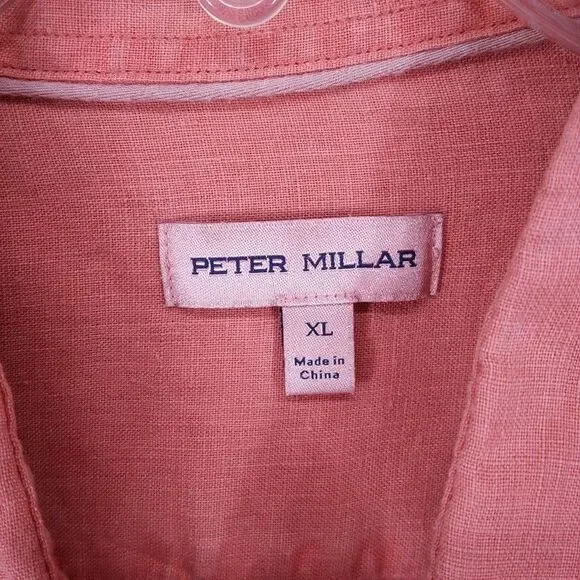 PETER MILLAR Shirt Mens XL Pink Button Up Coastal Garment Dyed 100% Linen $160